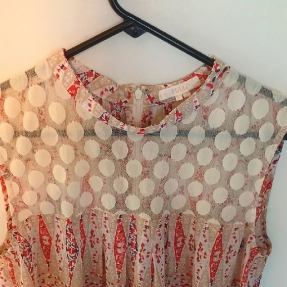 Tulle Cream and Pink Sleeveless Blouse, L - Picture 3 of 6